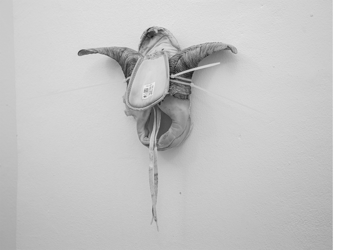 Exhibition views — Idol - Goat, Mask, 2025 mixed media, goat horns, plastic moulds, fabric, plastic tie, 30x40x10